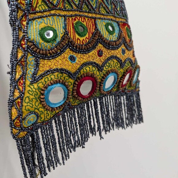 Vibrant Yellow Embellished Boho Purse with Beaded Fringe - Picture 6 of 7